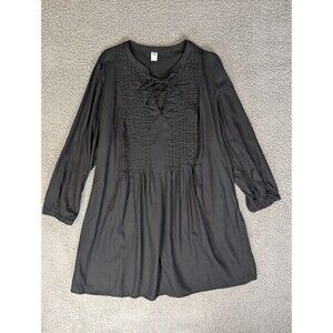 Old Navy Womens Dress Long Sleeve Pleated Front Laces Midi Size Large Black
